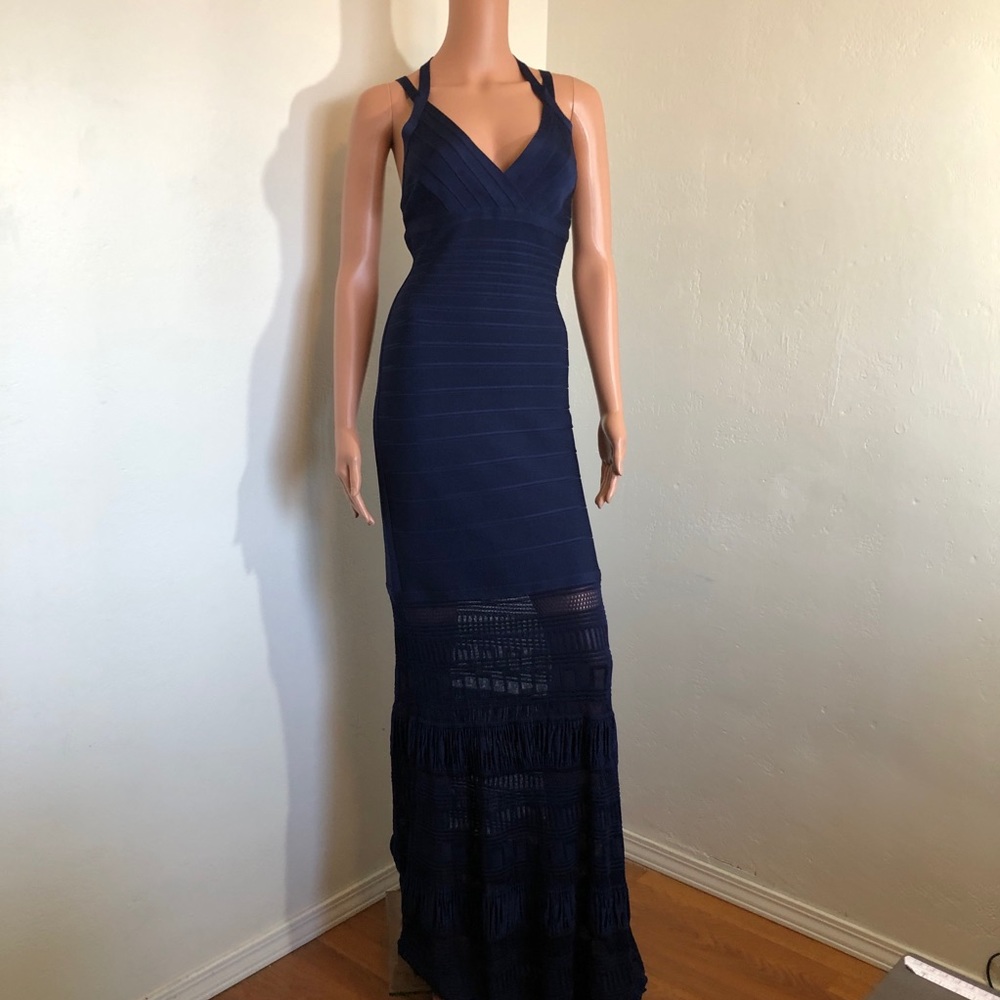 Herve Leger L Navy Blue Bandage Dress
